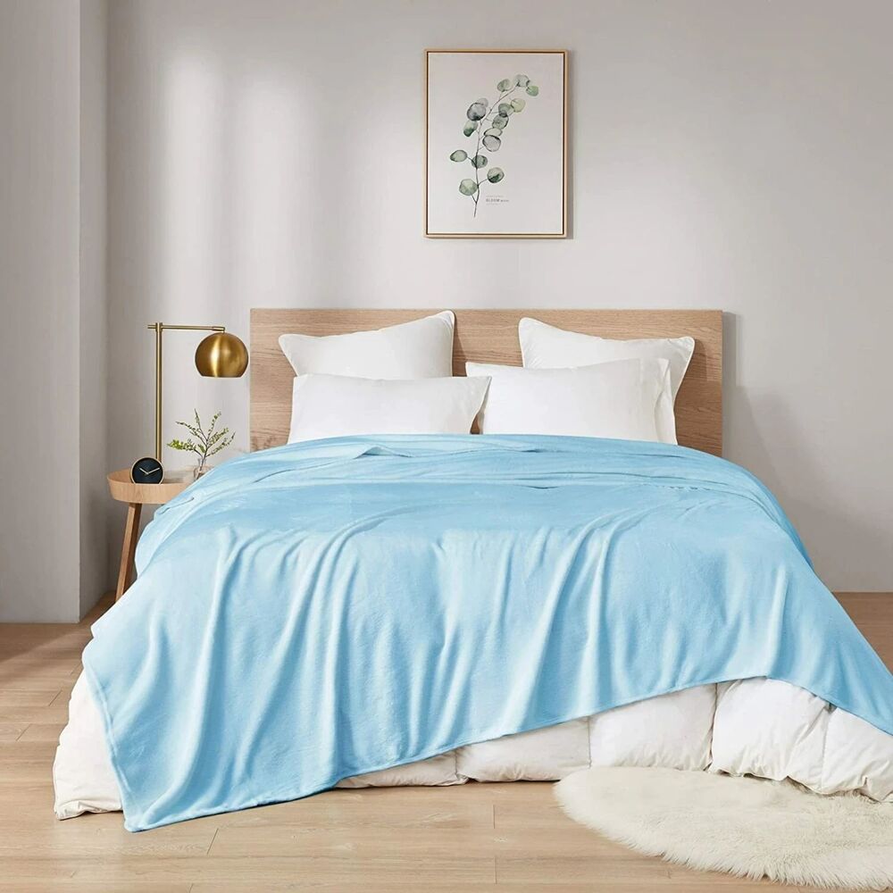 Queen Size Soft Fleece Blanket - MicroVelour Velvet Fuzzy Plush | 90x90 Sky Blue